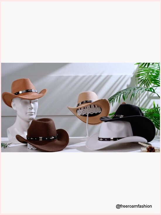 5 Pack Felt Cowboy Hats Wide Brim Cowgirl Hat with Buckle Belt Western Party
